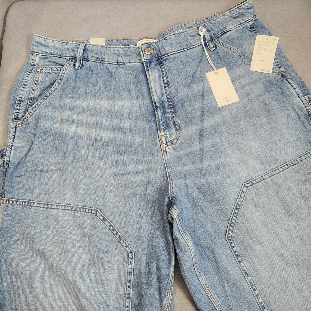 Good American Carpenter Jeans Light Indigo Good Ease Relaxed Women 15 Plus NWT